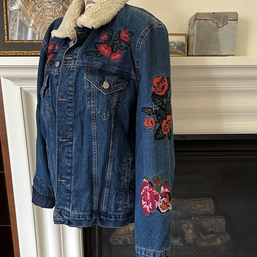 ASOS Blue Denim Jacket with Floral Embroidery